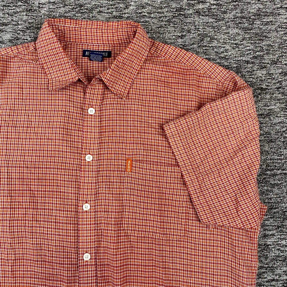 Aeropostale Mens XL Orange White Gingham Plaid Short Sleeve Button Up Shirt
